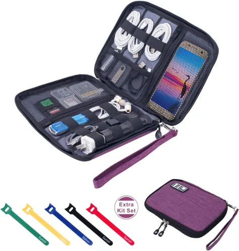 Miniatura 8 de Organizador de cables de viaje, organizador electrónico portátil impermeable para cable USB, cargador de teléfono, auriculares, tarjeta SD, 5