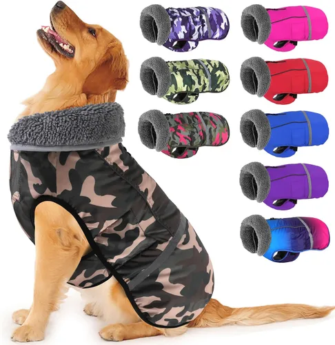 Miniatura 12 de Dogcheer Abrigo cálido para perro, ropa de invierno con cuello polar, chaqueta reflectante para mascotas, ropa para clima frío, chaleco impermeable