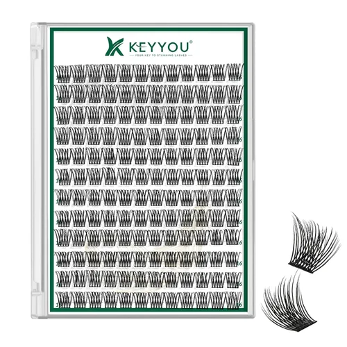 Miniatura 84 de KEYYOU Racimos de pestañas, 96 piezas de extensiones de pestañas DIY, rizado D de 16 mm, negro, realista, no irritante, fácil de colocar en casa