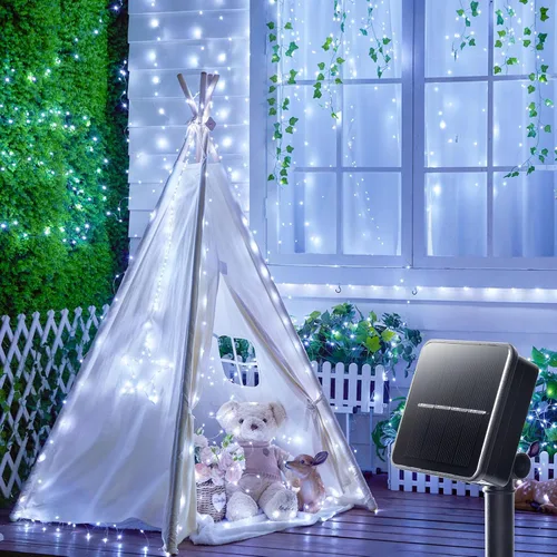 Miniatura 2 de Minetom Guirnalda de luces solares, 2 paquetes en total de 200 luces LED solares de 66 pies, luces solares impermeables para exteriores, patio