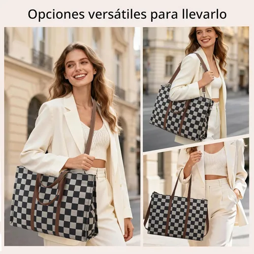 Miniatura 9 de Bolsa de mano para computadora portátil para mujer, bolsa de lona de 15.6 pulgadas, bolso de hombro para computadora, bolso de mensajero, bolso