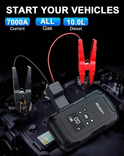 Miniatura 2 de Arrancador de 7000A con compresor de aire (todo gas/10.0L diésel), paquete de arranque de 12V con inflador de neumáticos automático de 150PSI, caja