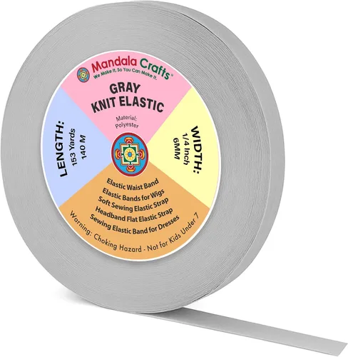 Miniatura 118 de Mandala Crafts Carrete de bandas elásticas anchas de 1/2 pulgada color beige para cinturas de pantalones, costura y manualidades DIY, 88 yardas