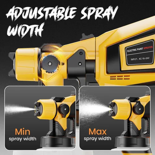 Miniatura 8 de Pulverizador de pintura inalámbrico con 2 baterías, kit de pistola de pintura manual HVLP de 650 W de 21 V, 6 boquillas y 3 patrones