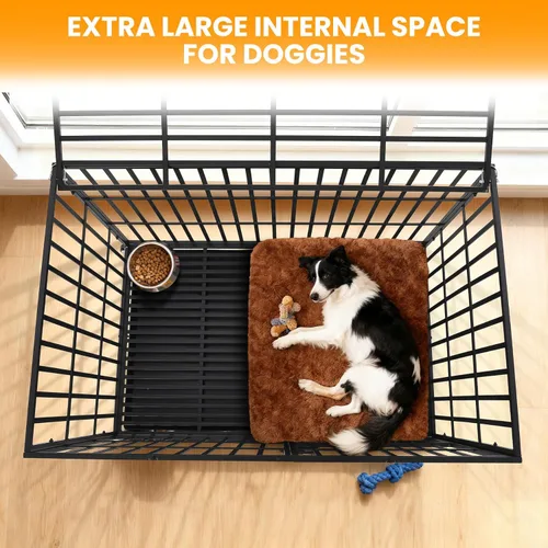 Miniatura 6 de Garvee Jaula para perros de 42 pulgadas, resistente de metal, a prueba de escapes, con 3 puertas, bandeja extraíble, jaula grande con ruedas