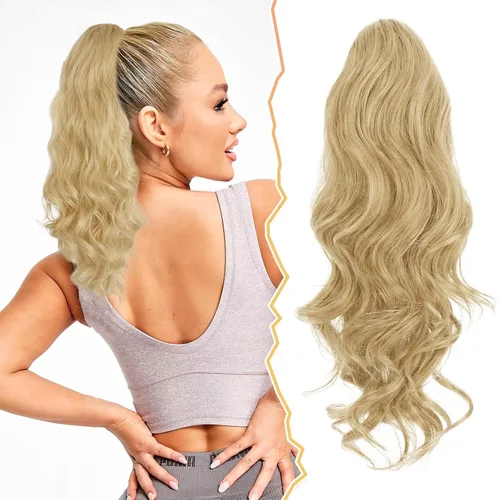 Miniatura 36 de BARSDAR Extensión de cola de caballo rojo burdeos, extensiones de cabello ondulado con cordón de 16 pulgadas para mujer, extensiones de cabello