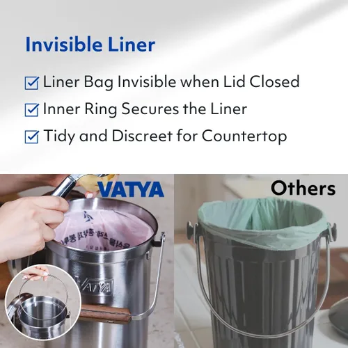 Miniatura 6 de Vatya Contenedor de compost de cocina de acero inoxidable, sin filtro, compostador, cubo de compostaje, contenedor pequeño de basura de alimentos