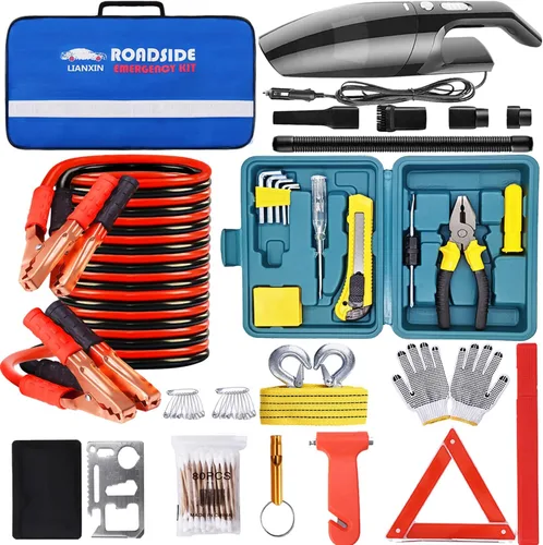 Miniatura 10 de LIANXIN Kit de Emergencia para Automóvil en Carretera - Kit de Seguridad para Automóvil Kit de Emergencia para Automóvil con Cables Puente Kit