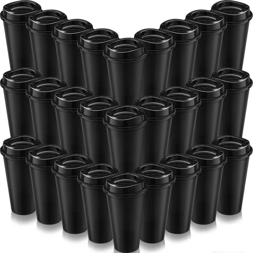Miniatura 26 de Honeydak Paquete de 30 tazas de café reutilizables de 16 onzas con tapas, botella de agua, taza de viaje para café helado, vasos de té de plástico