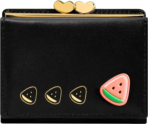 YINHEXI Cartera para mujer, tarjetero para mujer, pequeño bolso triple con bloqueo RFID, bonita cartera pequeña de cuero con bolsillo para mujeres,