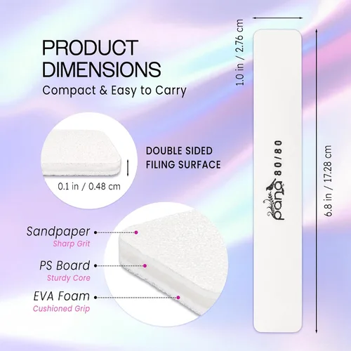 Miniatura 3 de PANA Lima de uñas Emery Jumbo de doble cara para manicura, pedicura, uñas naturales y acrílicas, color blanco (grano 80/80), paquete de 50