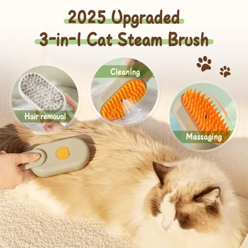Miniatura 3 de Defur - Peine para gatos y perros, cepillo de vapor 3 en 1 para gatos y gatos, cepillo de vapor para quitar y arreglar, cepillo 3 en 1 para Caqui