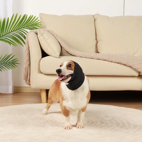 Miniatura 6 de Envolturas para las orejas sin sacudidas para perros, suave con capucha calmante para perros, orejeras para ansiedad, aseo, baño, natación, Negro