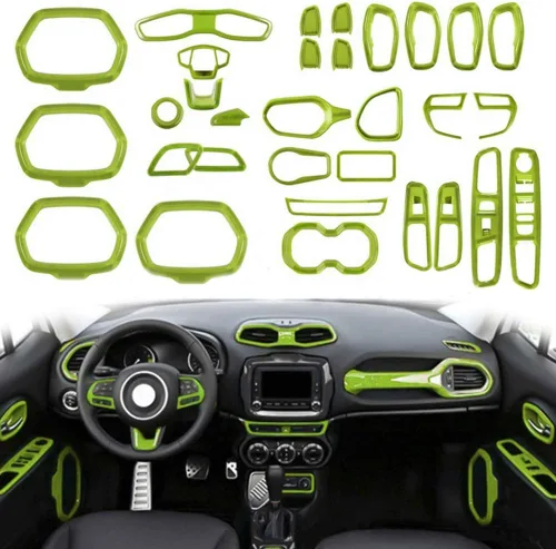 Miniatura 14 de Juego de 31 piezas de decoración interior de automóvil, accesorios de decoración para Jeep Renegade 2015-2018 (negro)