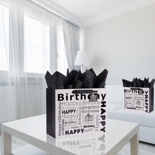 Miniatura 3 de JWSCYSY 1 bolsa de regalo grande blanca y negra con papel de seda, bolsa de regalo de feliz cumpleaños para hombres y mujeres, 12.6 x 10.25 x 4.7