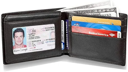 Miniatura 4 de MUITON Cartera de cuero plegable con protección RFID para hombre con ventana de identificación en caja de regalo