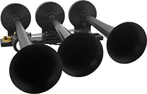 Miniatura 5 de Vixen Horns Bocina de tren para camión/coche. 3 trompetas negras con bocina de aire. Db súper fuerte. Se adapta a vehículos de 12 V como