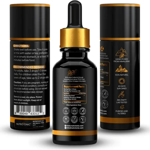Miniatura 8 de NutroTonic - Gotas líquidas auténticas de Shilajit del Himalaya - Shilajit para hombres y mujeres - 60 días secado al sol - Grado oro raro A+