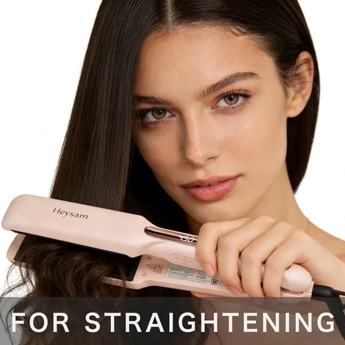 Miniatura 5 de Heysam Plancha plana 2 en 1, plancha de pelo portátil de viaje de doble voltaje para cabello grueso, alisador iónico ancho de 1.6 pulgadas, Rosa