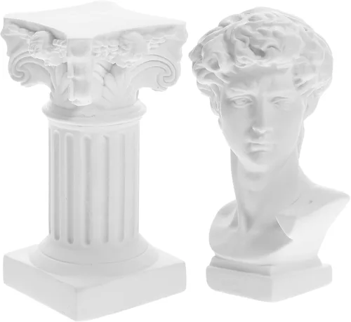HOMSFOU Estatua griega de David busto de resina mitología escultura pilares romanos blancos columnas griegas David Head Artist Figurine para