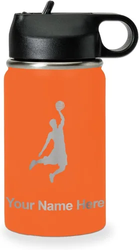 Miniatura 61 de LaserGram Botella de agua personalizada, hombre haciendo slam dunk de baloncesto, de acero inoxidable, de doble pared con aislamiento al vacío