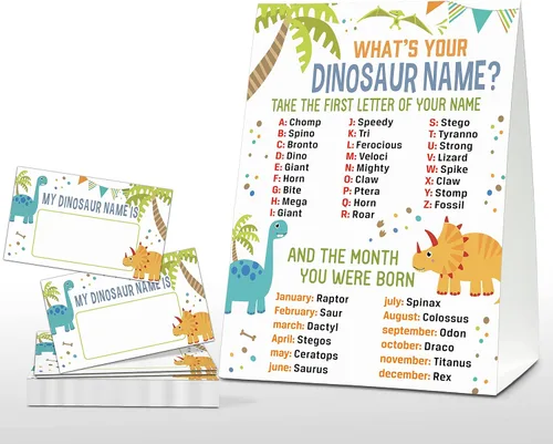 Miniatura 3 de Juego de nombre de dinosaurio con texto en inglés "What's Your Dinosaur Name" - Juegos de fiesta de cumpleaños de safari para adultos - Actividad