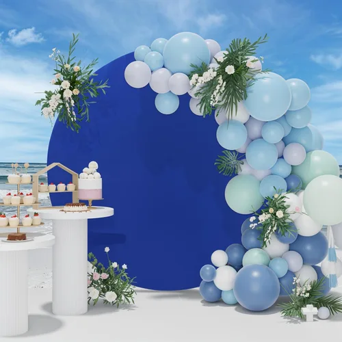 HELAKU Telón de fondo redondo - círculo azul rey de 7.2 x 7.2 pies para fiesta de cumpleaños, baby shower, decoración de boda Azul real