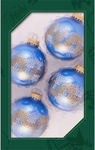 Miniatura 56 de Adornos de árbol de Navidad de vidrio - 67 mm/2.625" [4 piezas] Bolas decoradas de Adornos navideños sin costuras para colgar de Christmas by Krebs