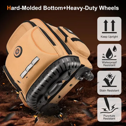 Miniatura 4 de Mochila de herramientas con rueda, mochila de herramientas rodantes para electricista, bolsa de herramientas con ruedas para trabajos de Marrón