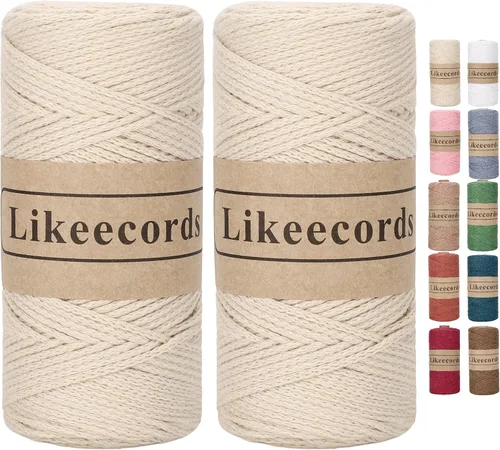 Miniatura 66 de Likeecords Cuerda de algodón 100% hilo de ganchillo de 0.079 pulgadas, cuerda trenzada de macramé, cuerda de macramé, hilo de ganchillo para regalo