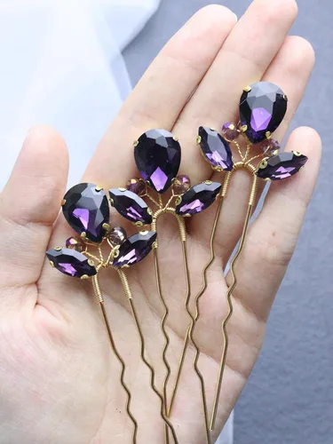 Miniatura 3 de 3 horquillas para el pelo de boda con diamantes de imitación, para novias, hecho a mano, accesorios para el cabello de mujer, accesorios