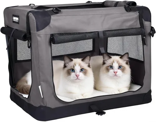 Miniatura 16 de JESPET Jaulas suaves para perros para mascotas, 3 puertas, plegables, con correas y tapete de forro polar para perros, gatos, conejos, uso
