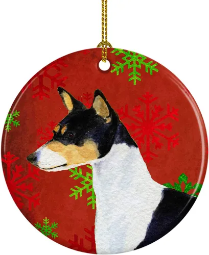 Miniatura 106 de Caroline's Treasures Bulldog English - Copos de nieve rojos y verdes, adorno de cerámica de Navidad, decoración colgante para el hogar, Navidad