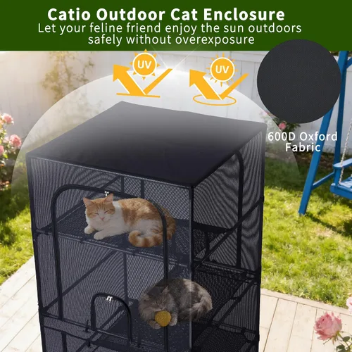 Miniatura 5 de Rockever Catio - Recinto para gatos al aire libre, jaula grande de 61.4 pulgadas para gatos con ventanilla, patio para gatos de 4 niveles, 6
