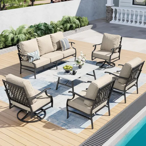 Miniatura 57 de SUNSHINE VALLEY Juego de muebles de patio al aire libre de 7 piezas, moderno juego de conversación de patio exterior con cojín extra grueso de 5.75