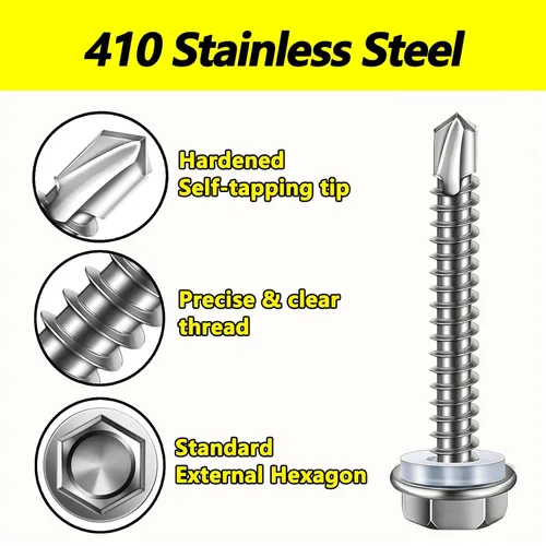 Miniatura 3 de 150 tornillos autoperforantes #8 x 2 para metal, tornillos hexagonales de acero inoxidable 410, tornillos Tek magnéticos de alta resistencia