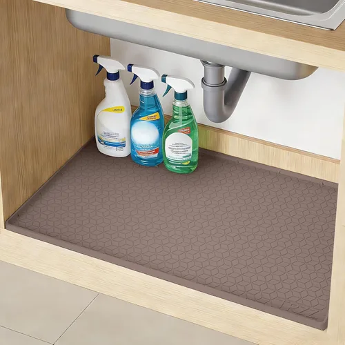 Miniatura 15 de TRZZ Tapete de silicona impermeable para debajo del fregadero de 34 x 22 pulgadas, bandeja de goteo y forro de gabinete para cocina y baño, evita
