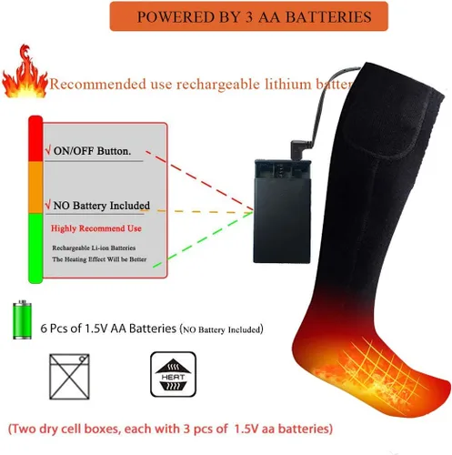 Miniatura 6 de Calcetines calefactables, calcetines térmicos eléctricos con aislamiento térmico, calcetines de calor alimentados por batería, calcetines