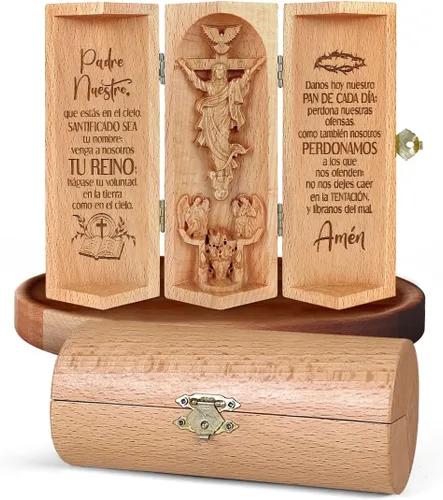 Jesuspirit - Decoración cristiana, estatuas católicas de madera, escultura Familia de Belén, Estatua de Jesús, Estatua de la Virgen María, 2-B -