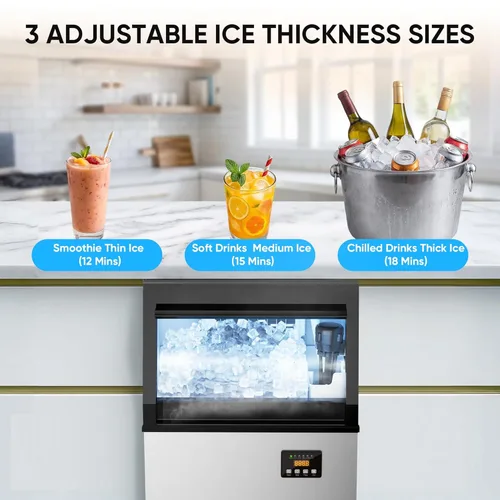 Miniatura 5 de Coolski Máquina de hielo comercial, 200 libras por día, máquina de hielo independiente de acero inoxidable, 45 cubos en 12 minutos, autolimpiante