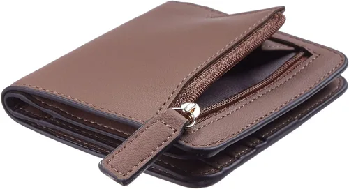 Miniatura 7 de Gostwo - Cartera compacta de piel genuina de lujo para mujer con bloqueo de RFID y ventana de identificación
