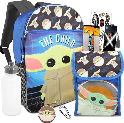 Disney Bundle Star Wars Baby Yoda - Juego de mochila escolar para niños, paquete de 4 piezas con bolsa escolar infantil de 16 pulgadas, bolígrafos,