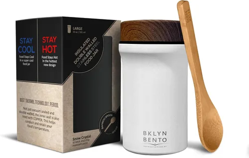 Miniatura 8 de Tarro de comida aislado con cuchara de bambú: recipiente de almuerzo de acero inoxidable 18/8 de boca ancha para sopa caliente y alimentos, frasco