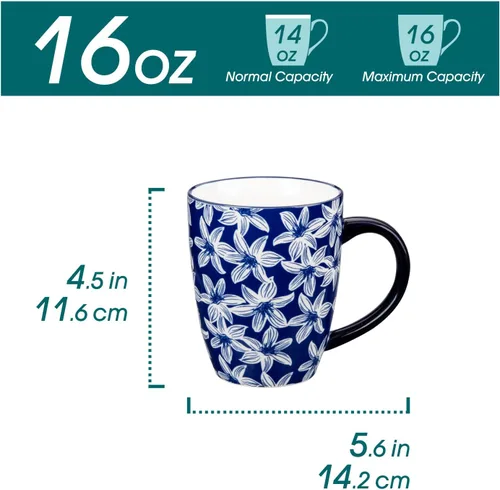 Miniatura 2 de vancasso SELENE - Juego de 6 tazas de café grandes de porcelana de 16 onzas con asa, taza de té de cerámica para capuchino, café con leche, té