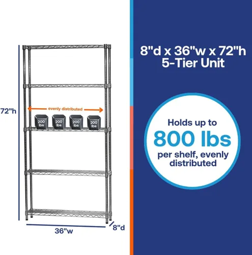Miniatura 7 de Shelving Inc. Estantería de alambre cromado de 8 pulgadas de profundidad x 36 pulgadas de ancho x 72 pulgadas de alto con estantes de 5 niveles