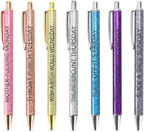 Miniatura 9 de QPEY 7 bolígrafos sarcásticos, juego de bolígrafos de palabras malditas diarias, bolígrafos divertidos para adultos, tinta negra, 1.0 mm, siete días
