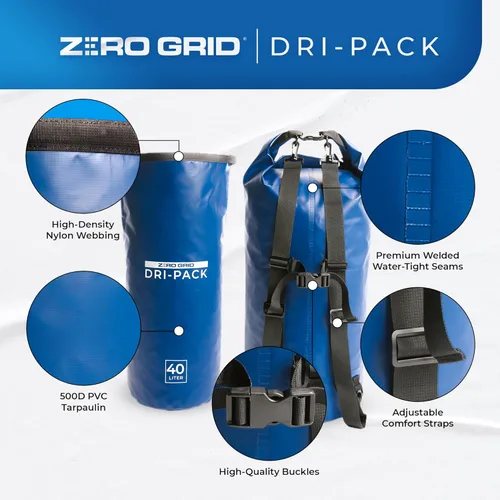 Miniatura 8 de Zero Grid Bolsa seca impermeable – La bolsa de secado flotante se mantiene seca tamaños de 10L/20L/30L/40L para mochileros, kayak, canotaje, Azul