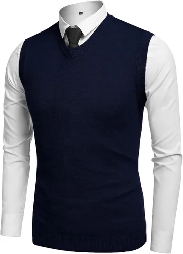 Miniatura 17 de Amussiar Suéter casual para hombre, chaleco con cuello en V, ajustado, sin mangas, suéter de punto