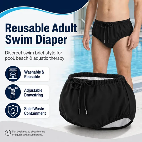 Miniatura 2 de AQX Pañales de natación reutilizables para adultos con necesidades especiales, cubierta de plástico para pañales a prueba de fugas, pantalón de goma