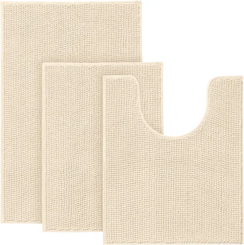 Miniatura 10 de Urvoix Juegos de Alfombras de Baño de 3 Piezas, Alfombra de Baño de Chenilla Antideslizante - Ultra Suave, Lavable, Tapete de Baño Súper Absorbente